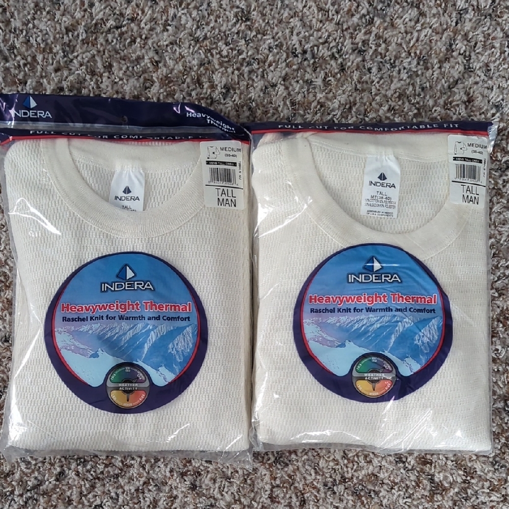 2 Indera Heavyweight Thermal Shirts Medium Tall